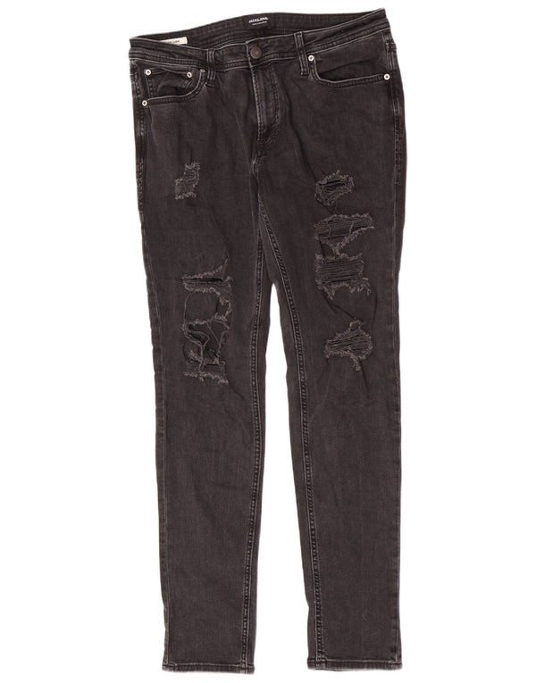 Jack & Jones Vaqueros pitillo desgastados para hombre W36 L34 Algodón negro