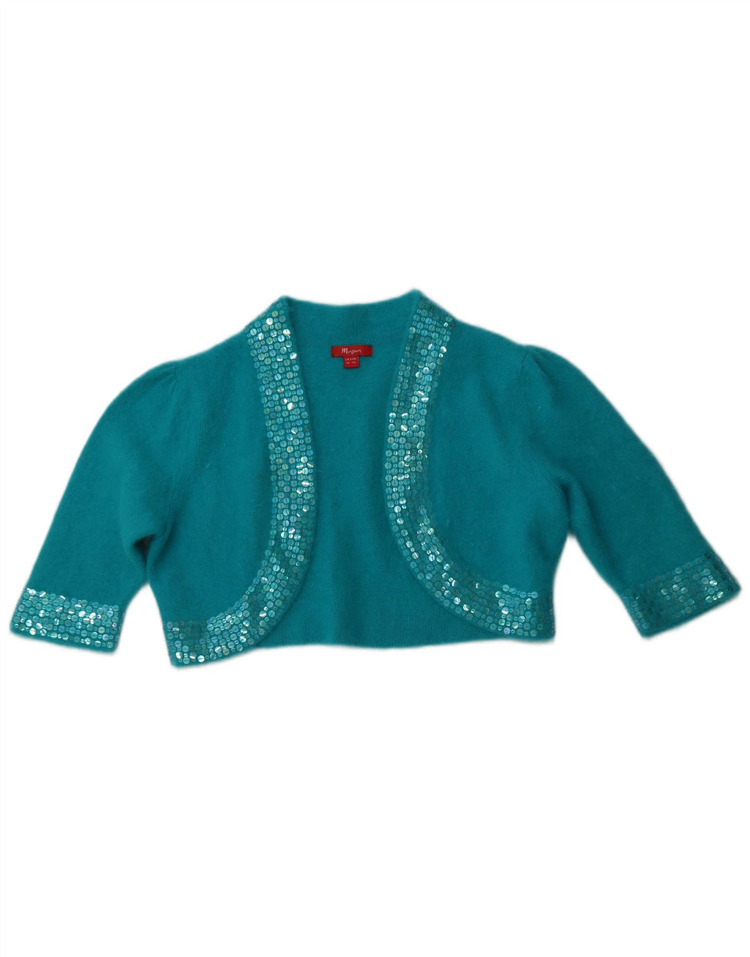 MONSOON Jersey Bolero Abierto de Manga 3/4 para Mujer UK 40 XL Angora Azul