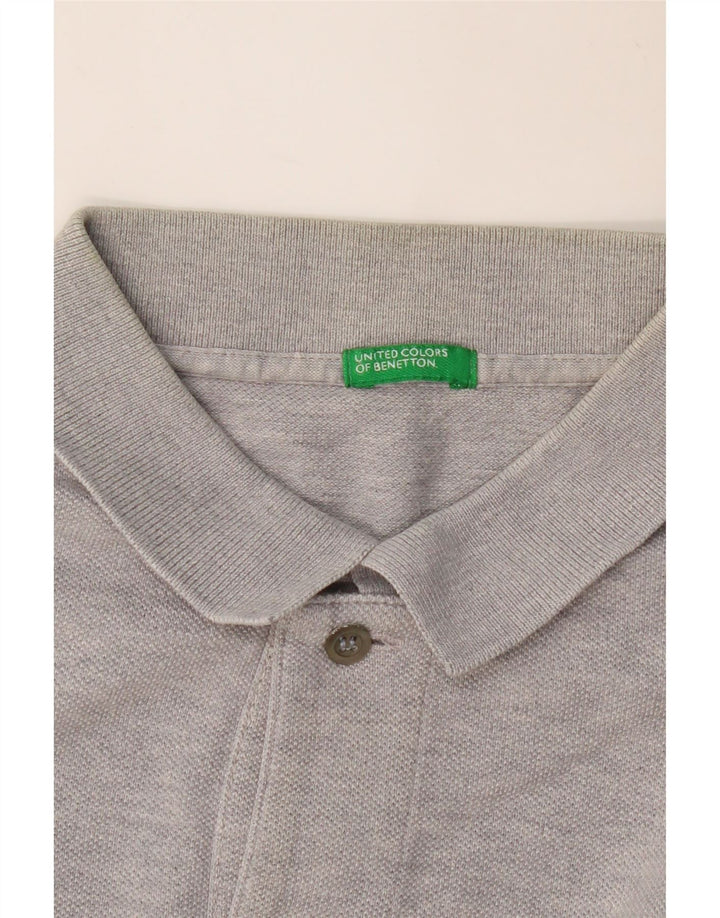 BENETTON Polo de manga larga para hombre gris medio moteado