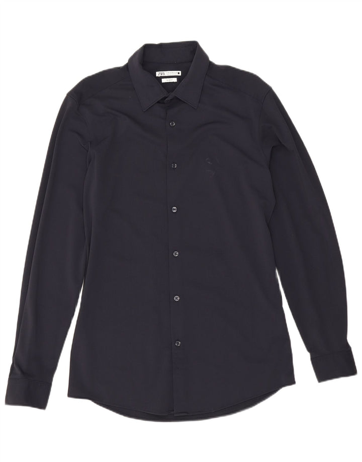 Zara Hombre Camisa Slim Fit Poliamida Azul Marino Medio