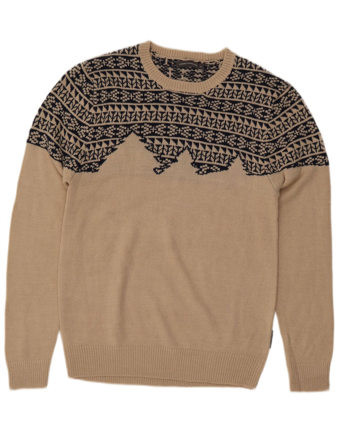 FRENCH CONNECTION Suéter tipo jersey con cuello barco para hombre, color beige medio, geométrico