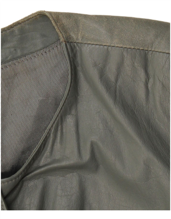 VINTAGE Chaqueta bomber de cuero para mujer Reino Unido 12 Cuero gris medio