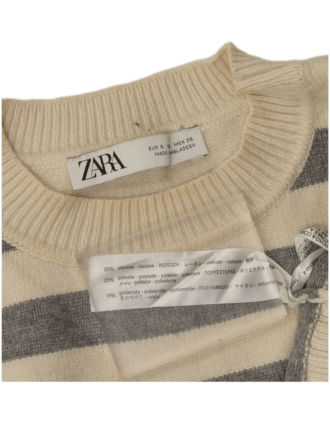 Zara Mujer Oversize Cuello Redondo Jersey Jersey UK 10 Small Blanco Rayas