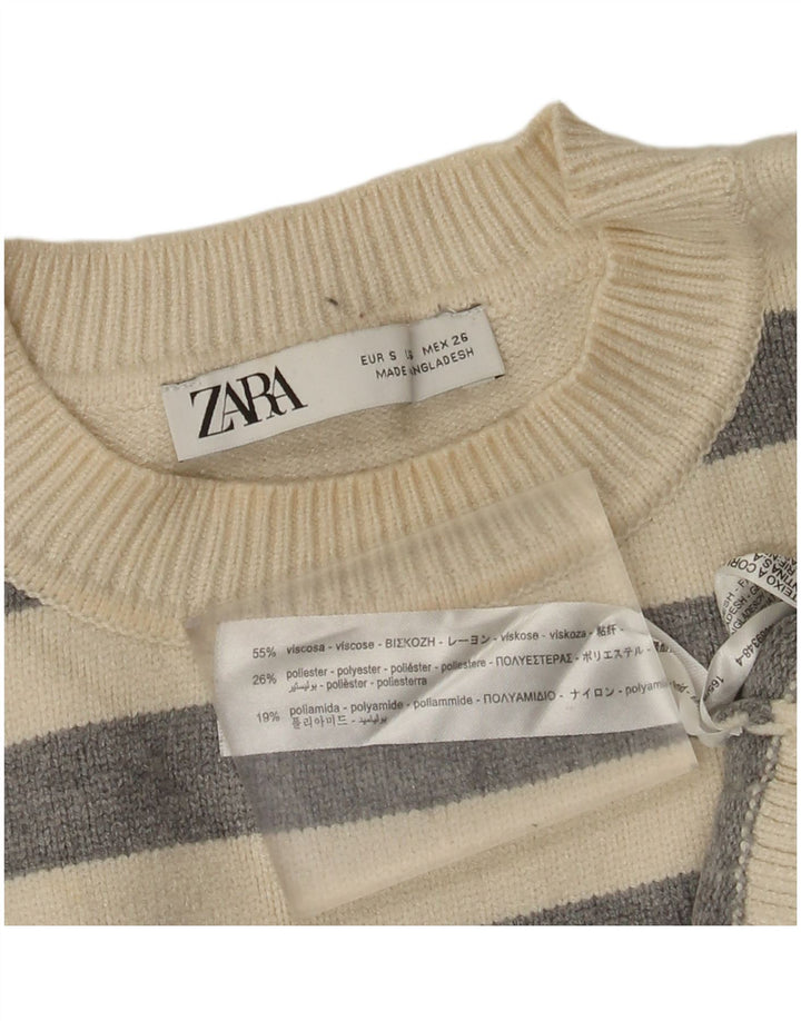 Zara Mujer Oversize Cuello Redondo Jersey Jersey UK 10 Small Blanco Rayas