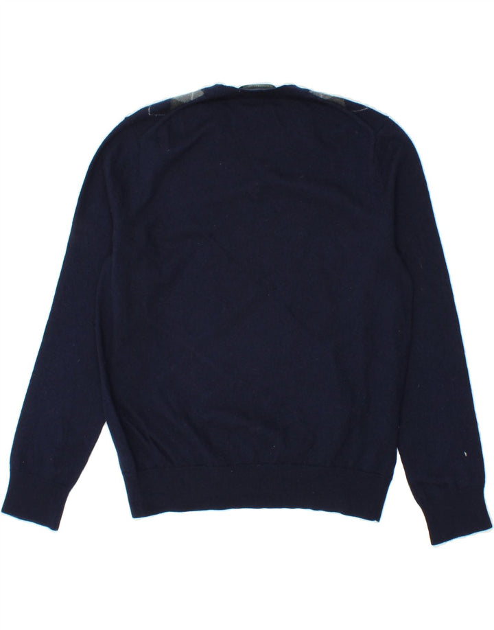 BANANA REPUBLIC Mens V-Neck Jumper Sweater Large Navy Blue Argyle/Diamond Vintage Banana Republic and Second-Hand Banana Republic from Messina Hembry 