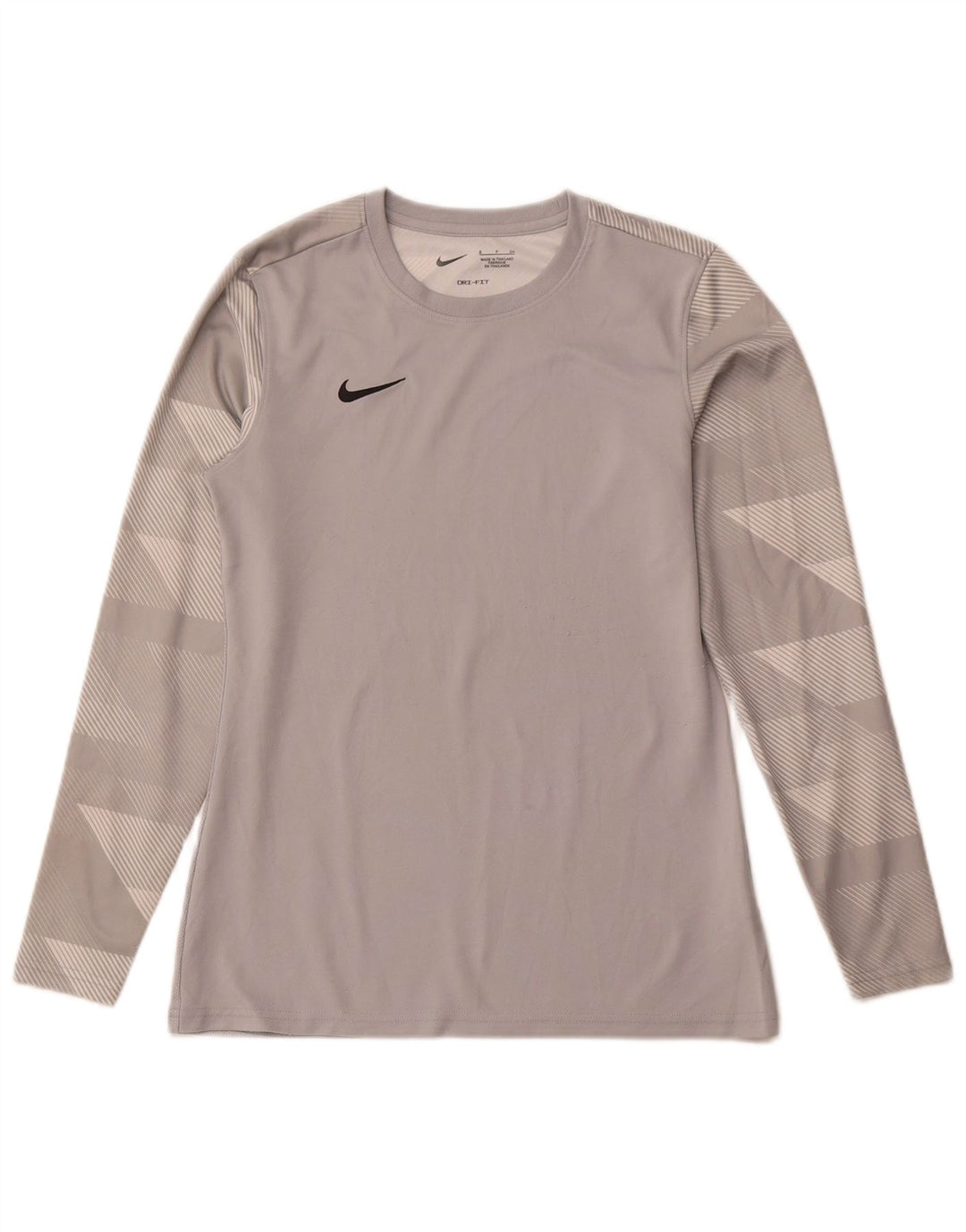 Nike Mujer Dri Fit Top Manga Larga UK 10 Pequeño Gris Geométrico Poliéster