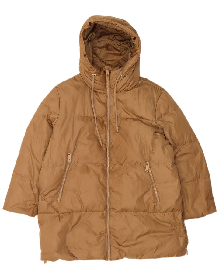 Zara Mujer Abrigo Acolchado Con Capucha UK 46 Large Marrón Poliamida