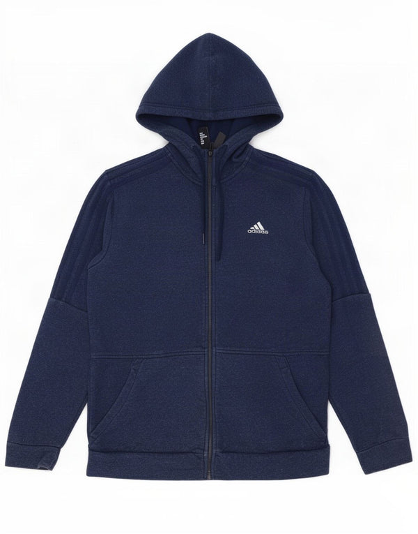 Adidas Hombre Zip Sudadera Con Capucha Suéter Medio Azul Marino Algodón