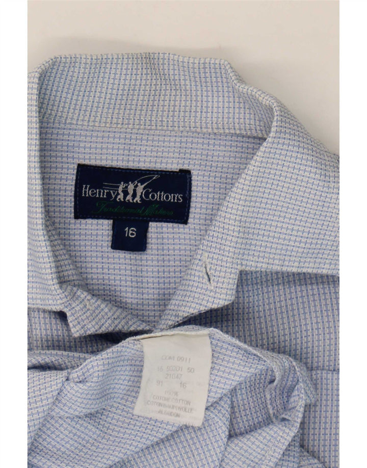 Henry Cottons Camisa de franela para hombre talla 16 algodón a cuadros azul grande