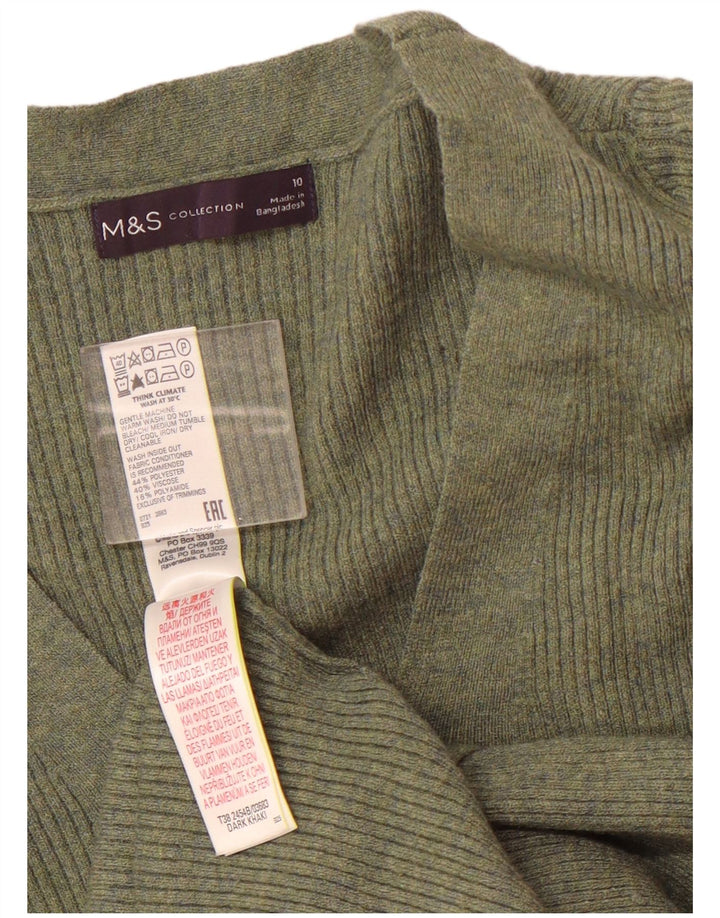 Marks & Spencer Jersey con cuello en V para mujer UK 10 Pequeño Poliéster verde