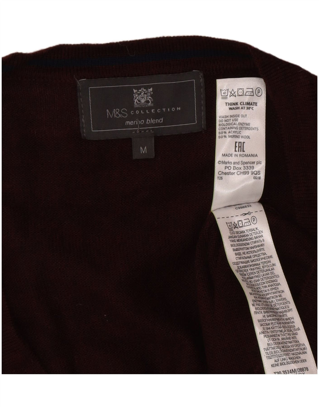 Marks & Spencer Suéter tipo cárdigan para hombre Acrílico burdeos mediano