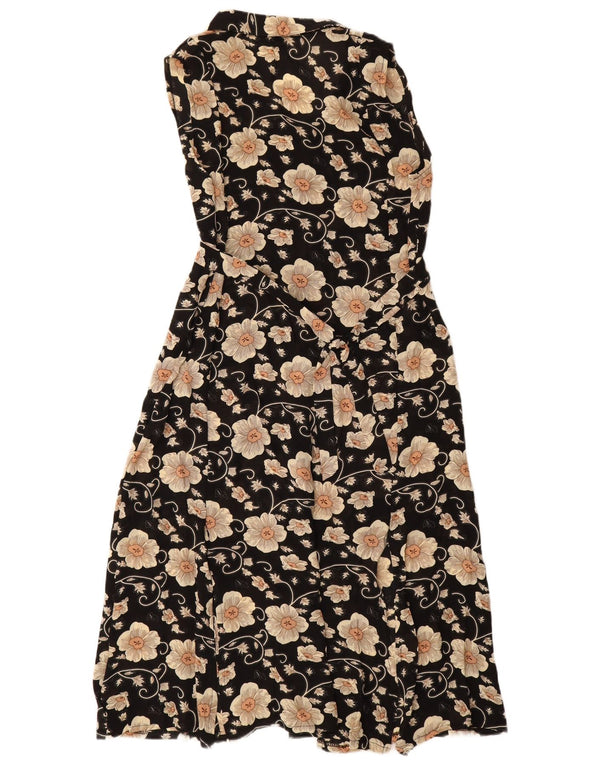 Vintage mujer sin mangas camisa vestido Reino Unido 18 XL negro floral