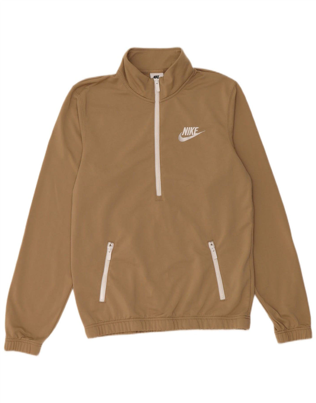 Nike - Sudadera con cuello y cremallera para hombre, talla pequeña, poliéster beige