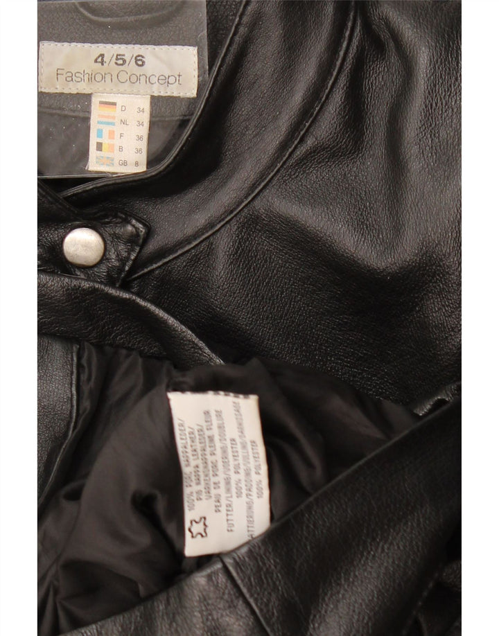 VINTAGE Chaqueta de cuero biker para mujer Reino Unido 8 Pequeño cuero negro