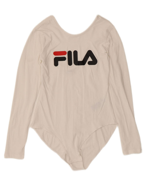 Fila Body gráfico de manga larga para mujer UK 12 Medium Off White Cotton
