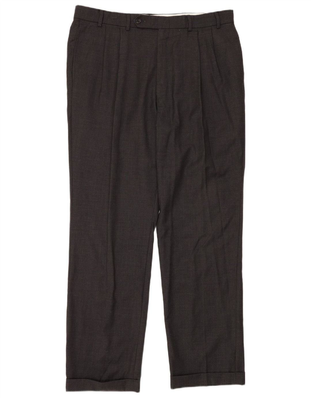 NAUTICA Pantalón de traje con pinzas para hombre W38 L32 Lana a cuadros gris
