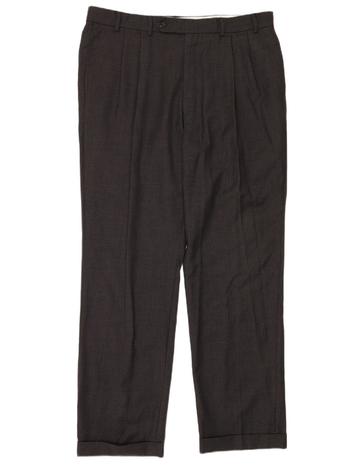 NAUTICA Pantalón de traje con pinzas para hombre W38 L32 Lana a cuadros gris
