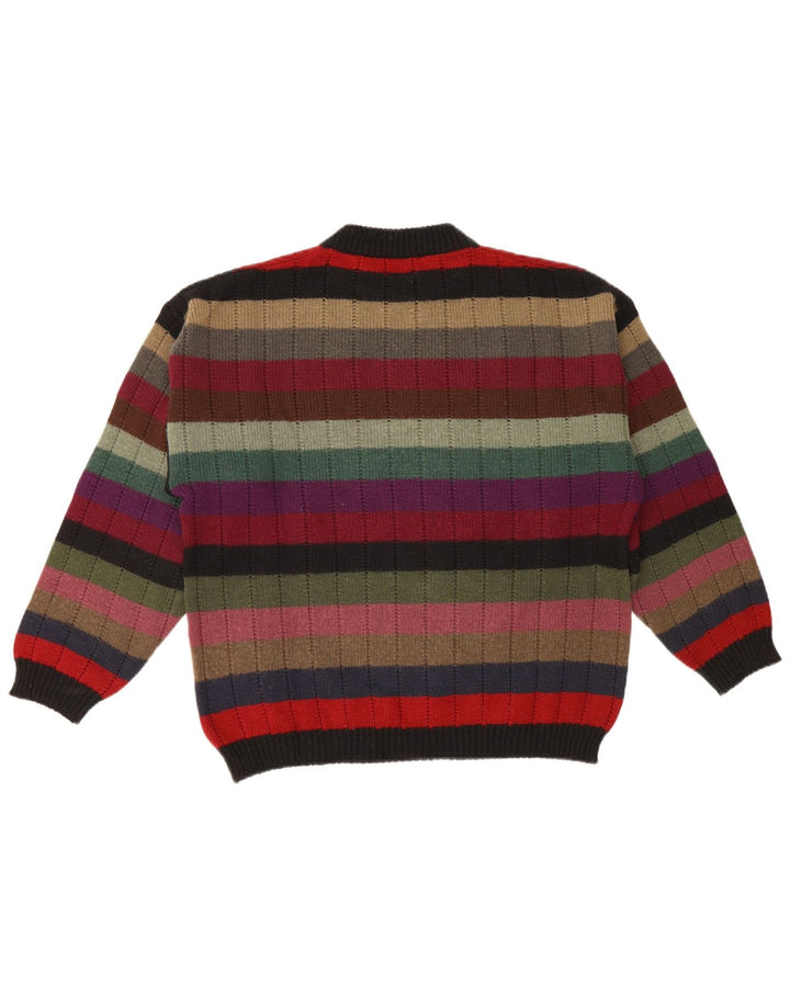 Vintage hombres gráfico cuello redondo jersey suéter medio multicolor rayas