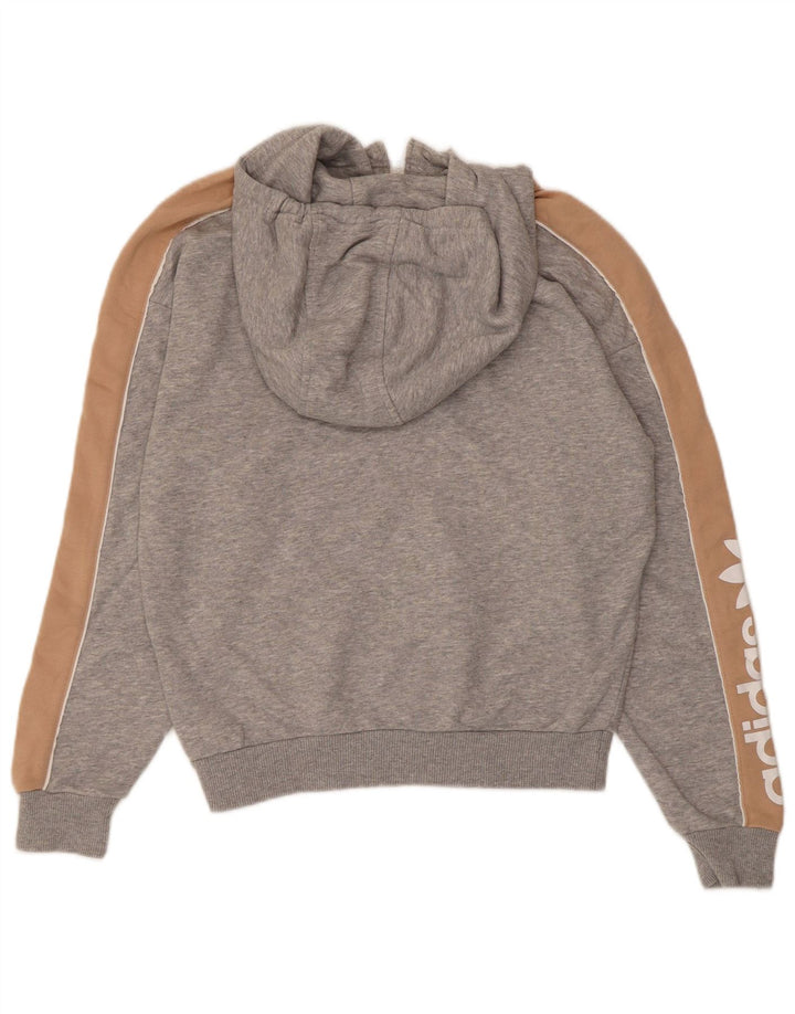 Adidas - Sudadera con capucha para mujer, diseño gráfico de gran tamaño, talla 6, XS, algodón gris