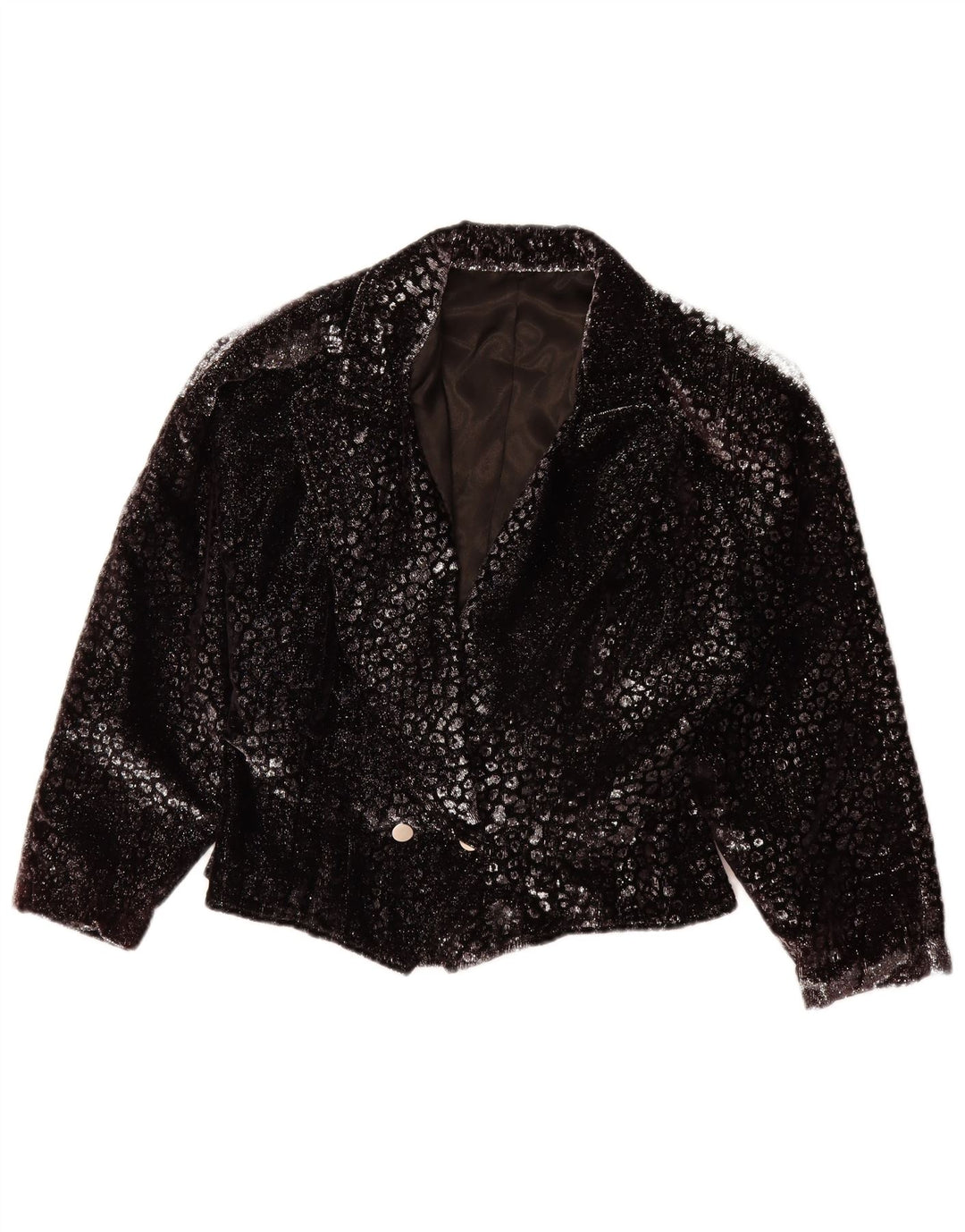 Vintage mujer Blazer chaqueta Reino Unido 14 medio negro animal print