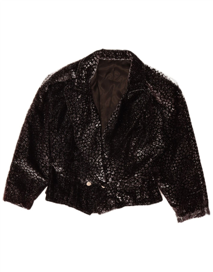 Vintage mujer Blazer chaqueta Reino Unido 14 medio negro animal print