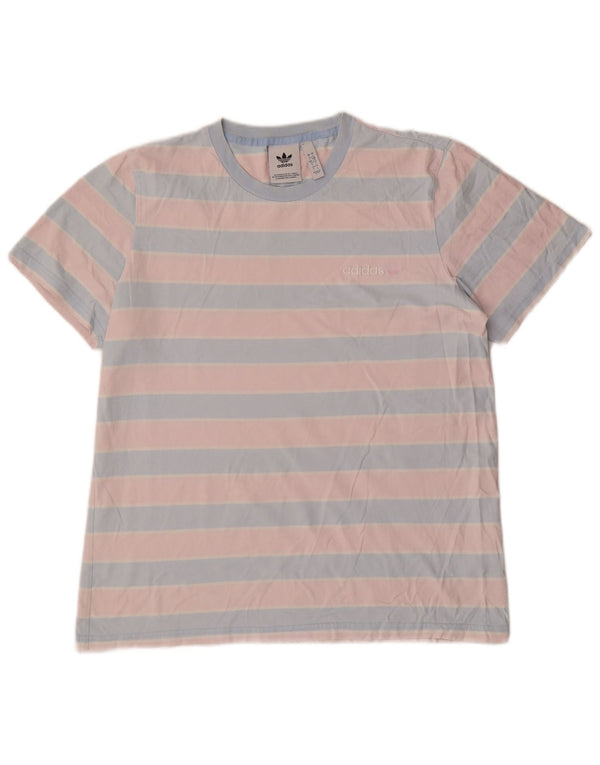 Adidas - Camiseta para hombre, talla grande, color rosa, algodón a rayas
