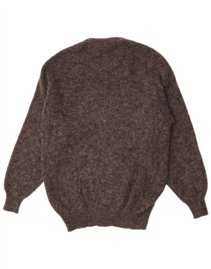 Vintage hombres cuello redondo jersey suéter medio gris Argyle/Diamante