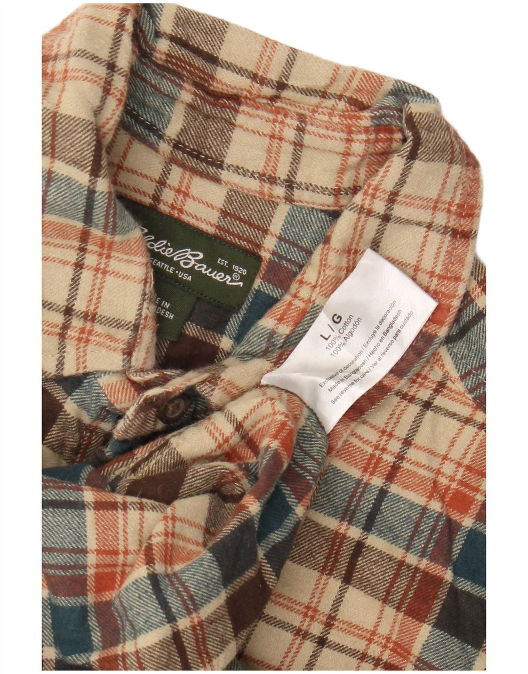 Eddie Bauer Camisa De Franela Para Hombre Algodón A Cuadros Beige Grande