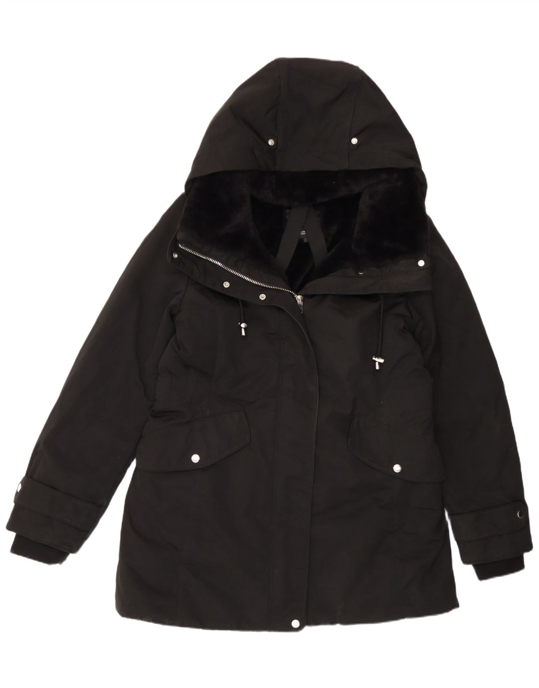 Zara Mujer Parka Con Capucha ES 40 XL Poliéster Negro
