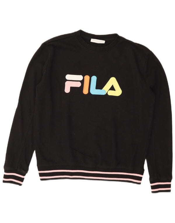 FILA Womens Graphic Sweatshirt Jumper UK 14 Medium Black Cotton