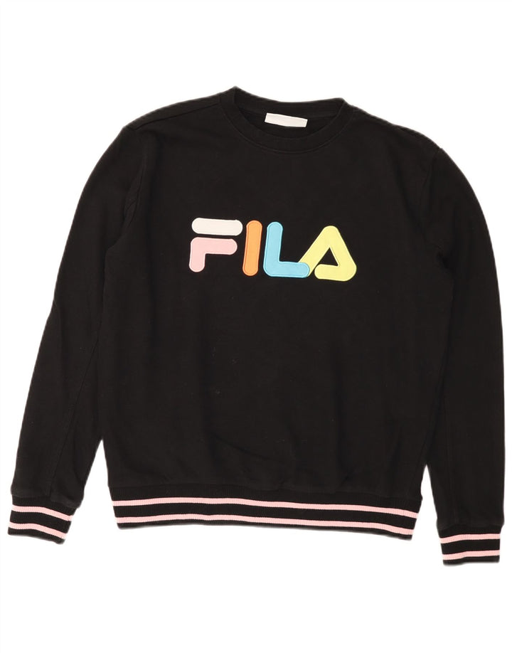 FILA Sudadera gráfica para mujer Jumper UK 14 Medium Black Cotton