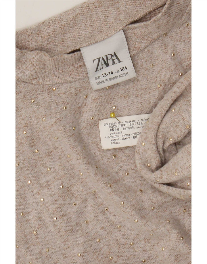 Zara Top Niña Manga Larga 13-14 Años Beige Poliéster