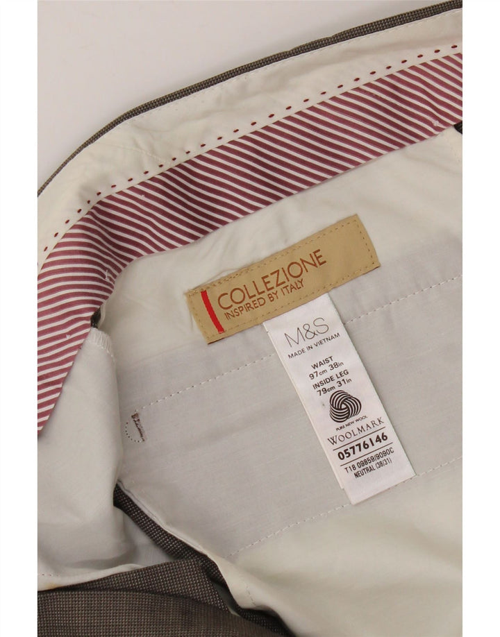 MARKS & SPENCER Pantalón de traje recto para hombre W38 L31 Lana marrón