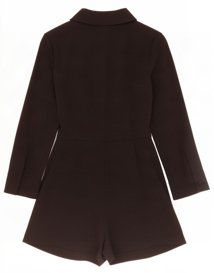 Zara Mujer Mono Corto De Manga Larga UK 40 Small Poliéster Negro