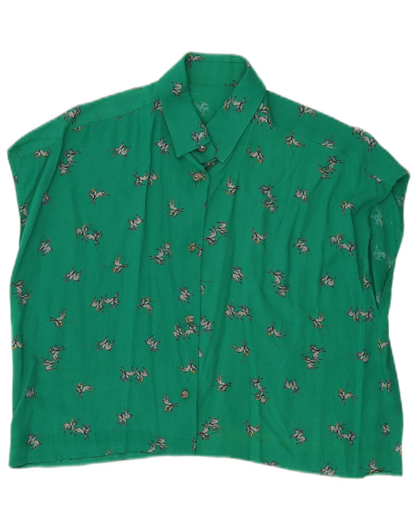 Vintage mujer crop gráfico sin mangas camisa blusa Reino Unido 12 verde medio