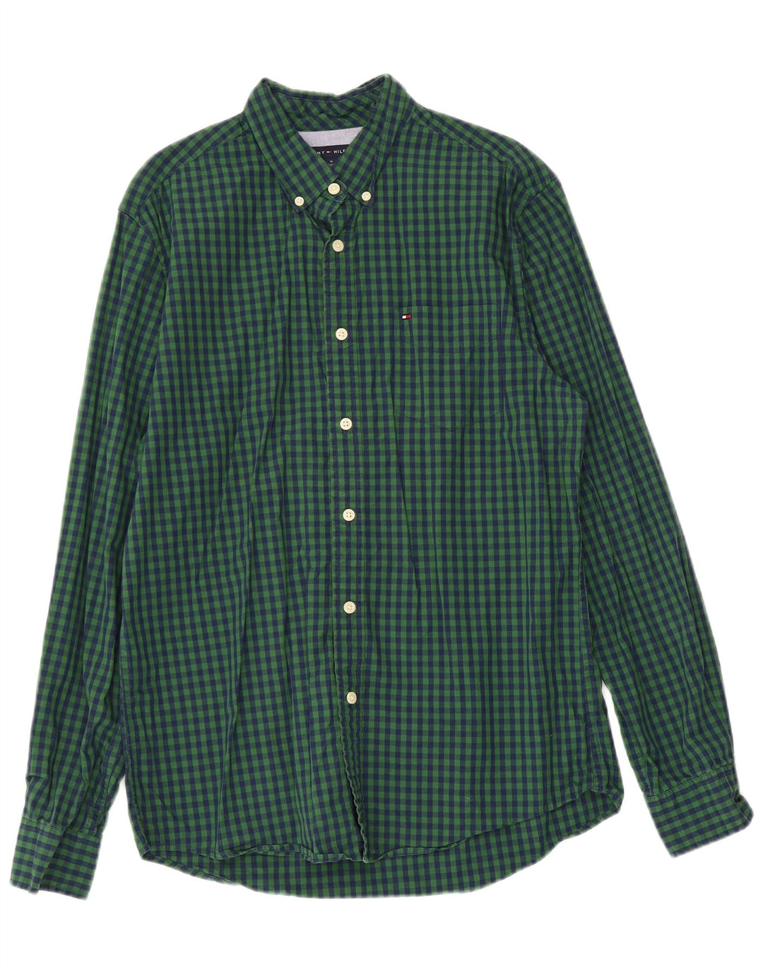 TOMMY HILFIGER Mens Shirt Medium Green Check Cotton
