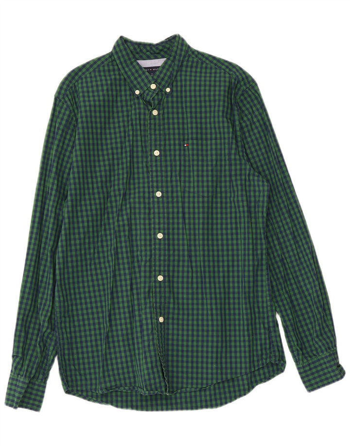 TOMMY HILFIGER Mens Shirt Medium Green Check Cotton