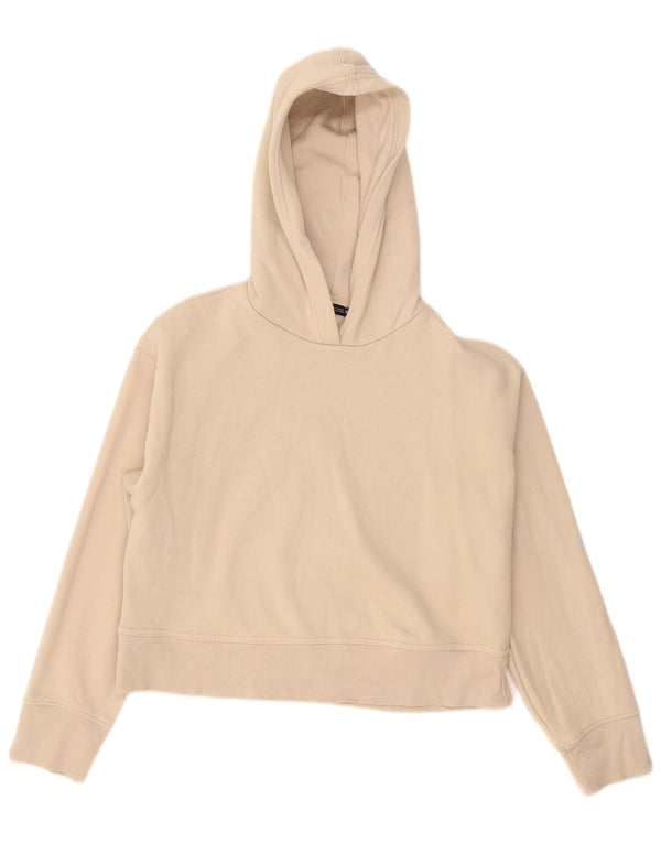 Zara Mujer Crop Oversize Sudadera con Capucha Jersey Reino Unido 10 Pequeño Algodón Beige
