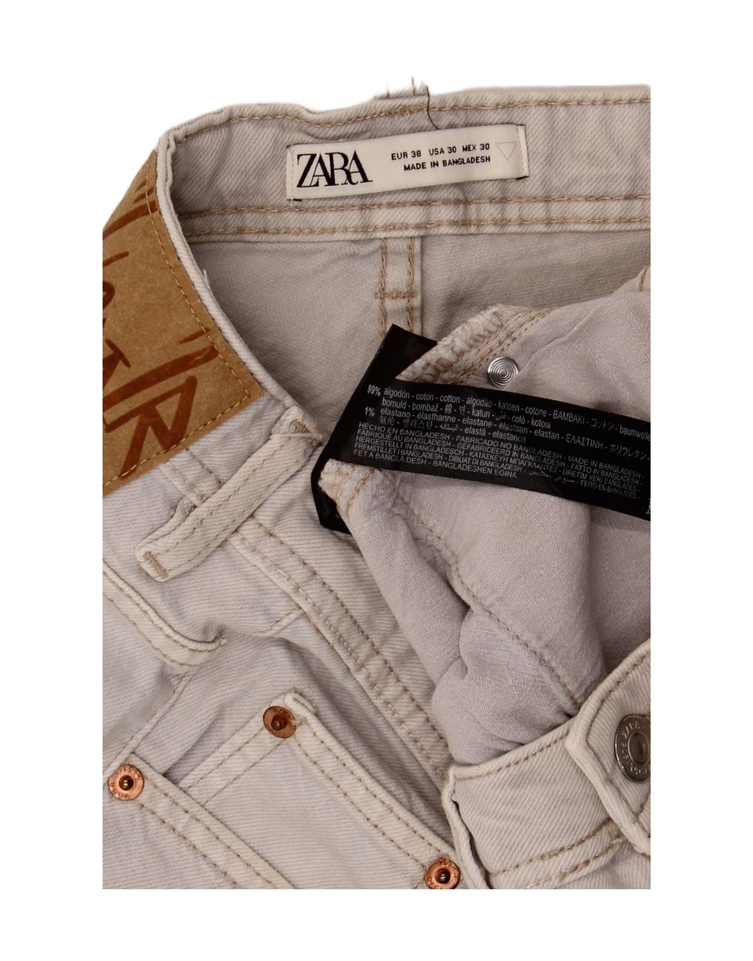 Zara Pantalones cortos de mezclilla para hombre EU 38 Small W30 Algodón gris