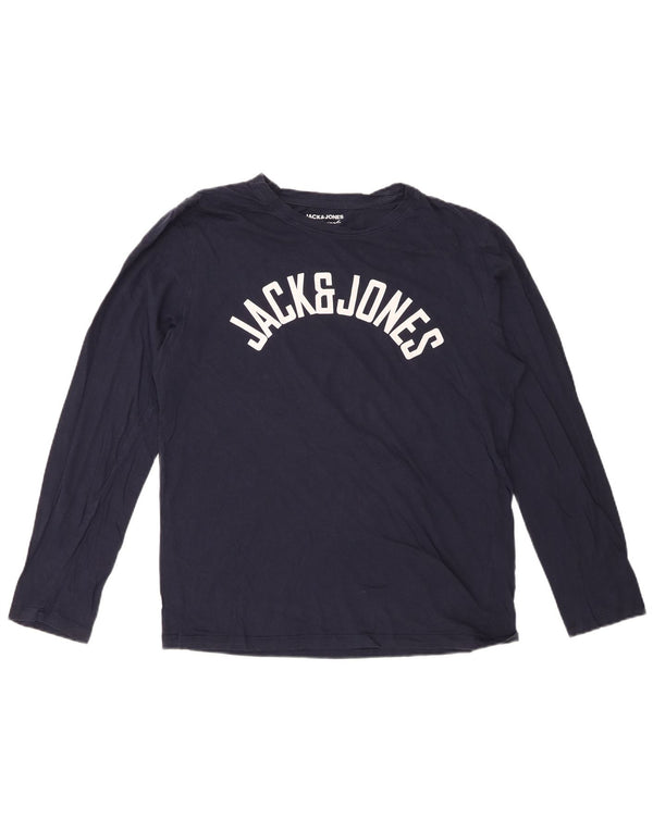 JACK & JONES Hombre Graphic Top Manga Larga Algodón Azul Marino Medio