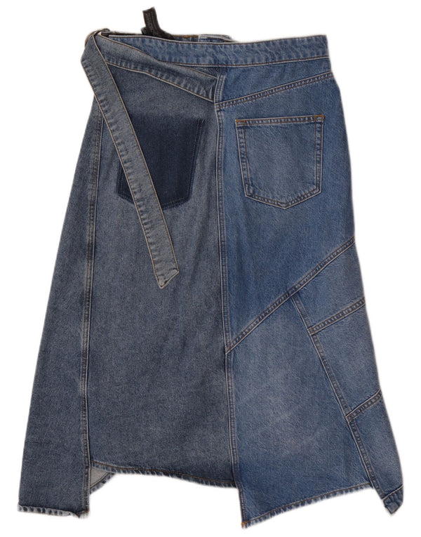Zara Falda Vaquera Asimétrica Small W26 Azul Patchwork Algodón