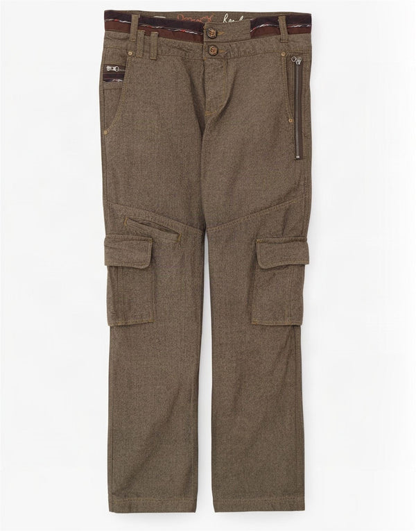 Pantalón Cargo Recto Desigual Hombre W34 L33 Algodón Marrón