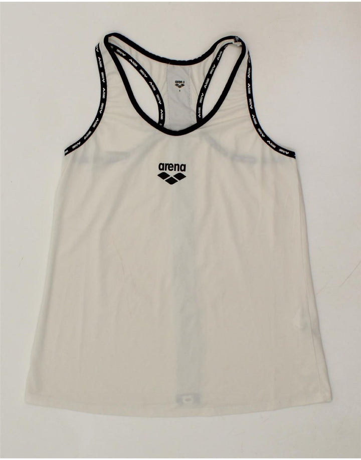 ARENA Womens Graphic Vest Top UK 10 Small White Polyester Vintage Arena and Second-Hand Arena from Messina Hembry 