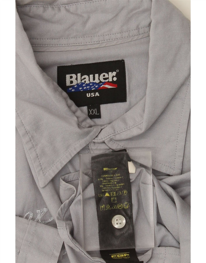 Blauer Camisa gráfica de manga corta para hombre 2XL Algodón gris