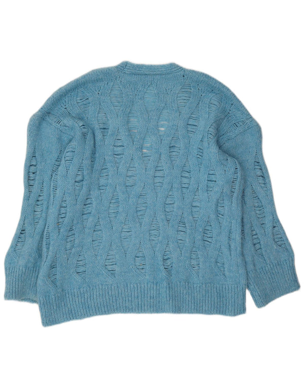 Zara Jersey con cuello en V para mujer UK 46 Acrílico geométrico azul grande