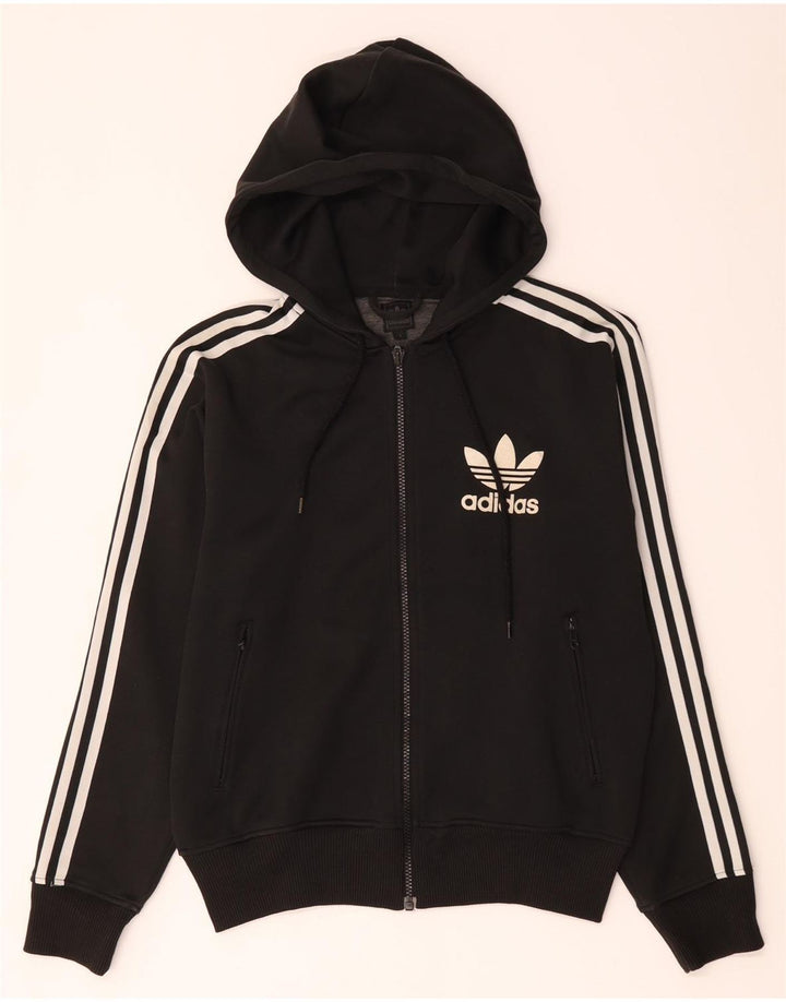 Adidas - Sudadera con capucha y cremallera para mujer, talla 40, poliéster negro grande