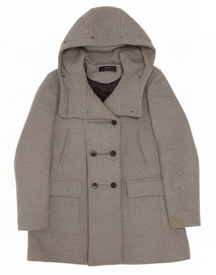 Zara Mujer Abrigo Cruzado Con Capucha UK 40 Small Gris