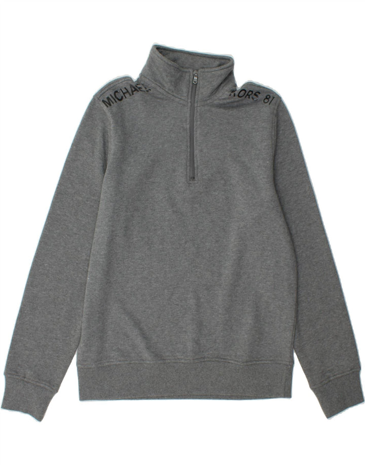 MICHAEL KORS Mens Graphic Zip Neck Sweatshirt Jumper Medium Grey Cotton Vintage Michael Kors and Second-Hand Michael Kors from Messina Hembry 