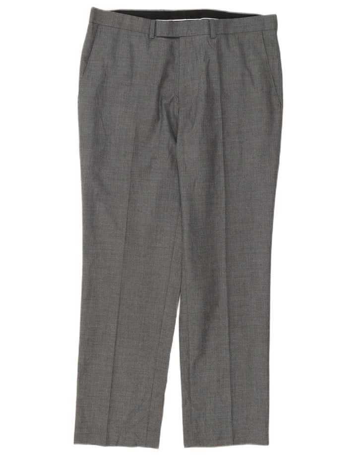 Marks & Spencer Pantalón de traje recto para hombre W34 L29 Poliéster gris