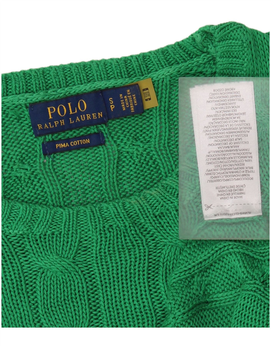 POLO RALPH LAUREN Jersey de cuello redondo para mujer UK 10 Small Green Cotton